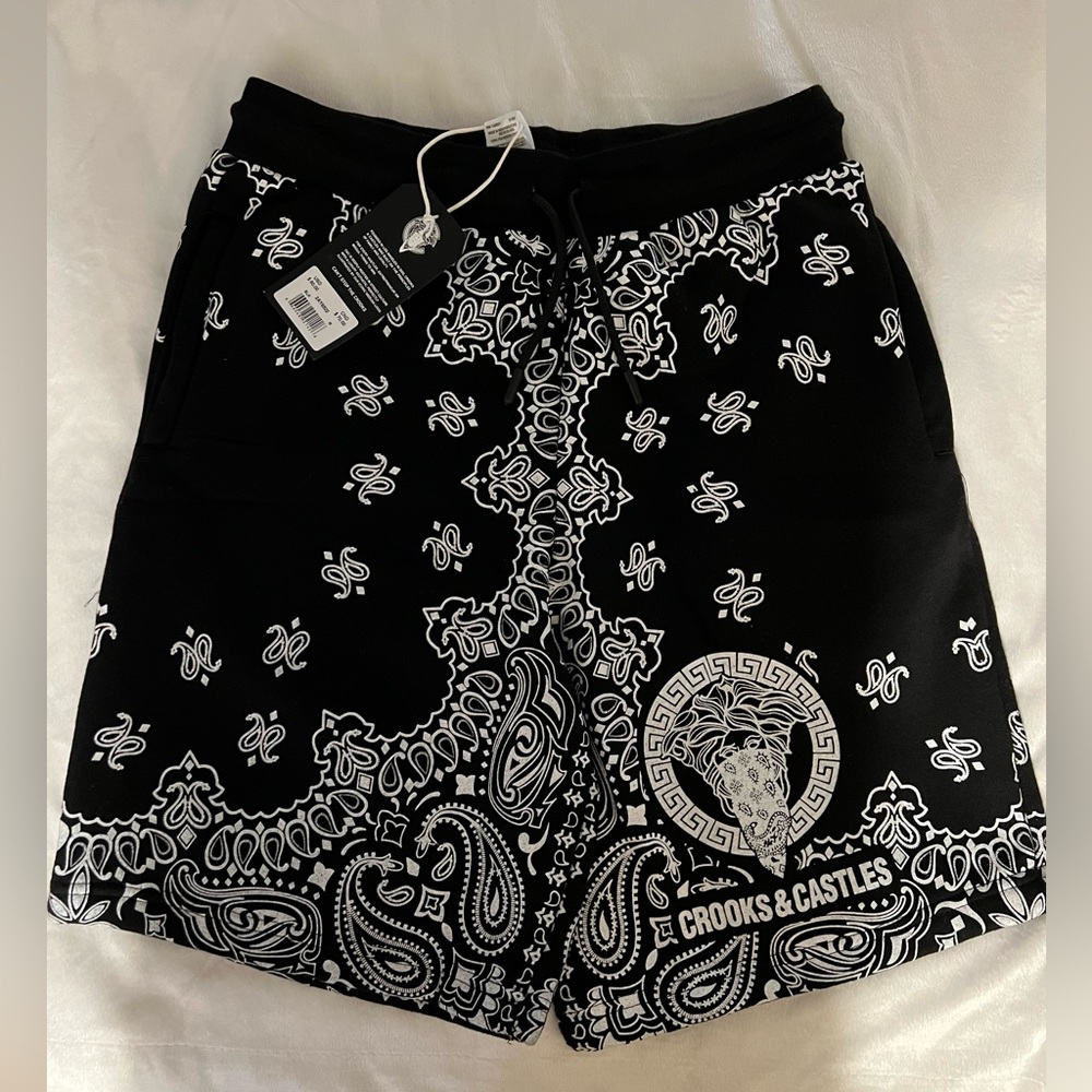 NWT Crooks & Castles M Black Bandana Core Short